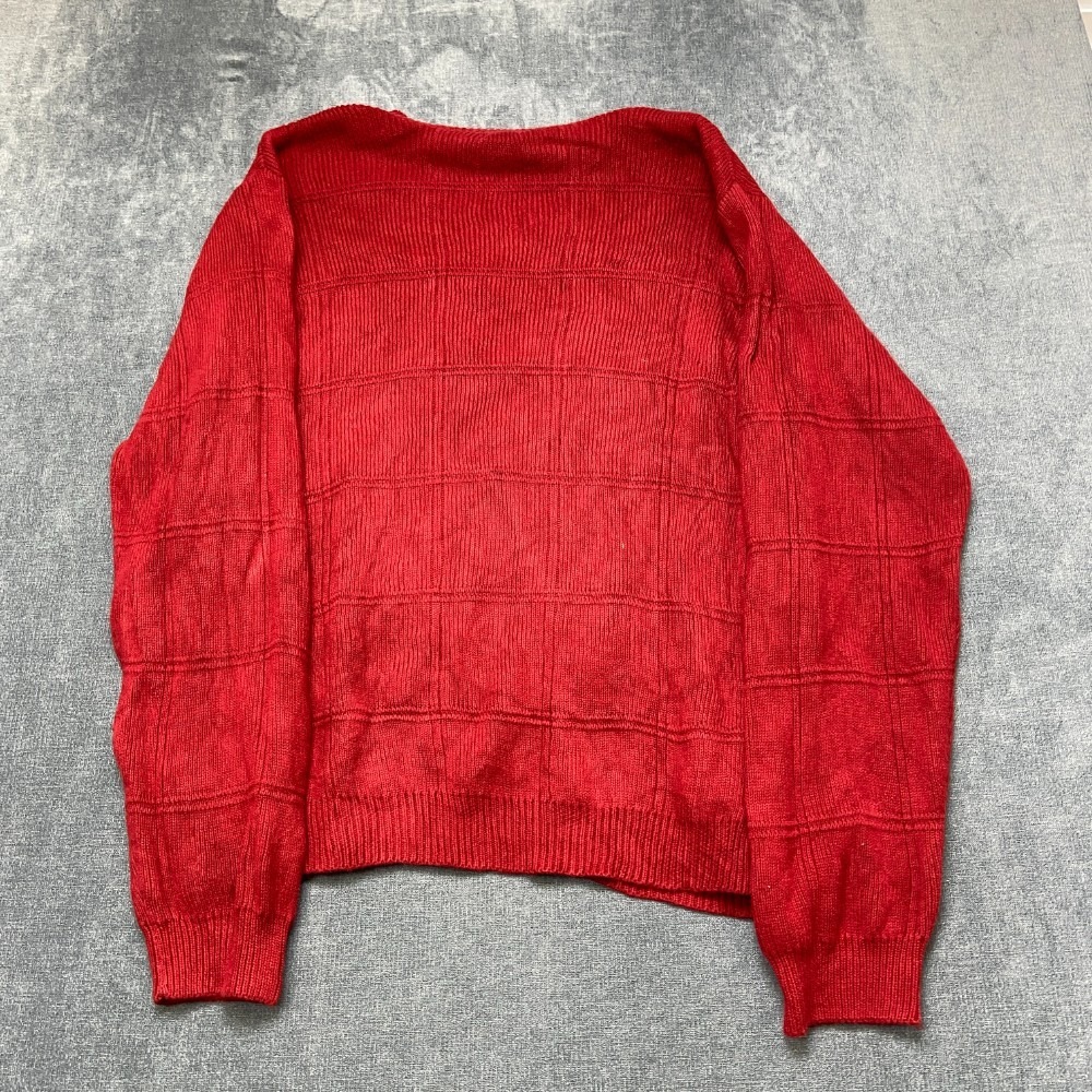 Arrow Sweater Mens Medium Red Windowpane Long Sleeve Knitted Winter Crew Neck - Picture 8 of 10